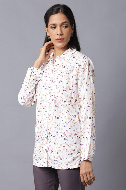 Ecru Polka Dots High-Low Shirt - wforwoman