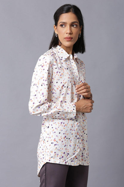 Ecru Polka Dots High-Low Shirt - wforwoman