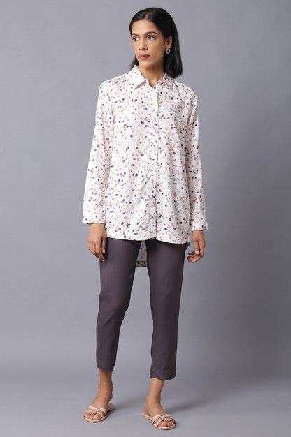 Ecru Polka Dots High-Low Shirt - wforwoman