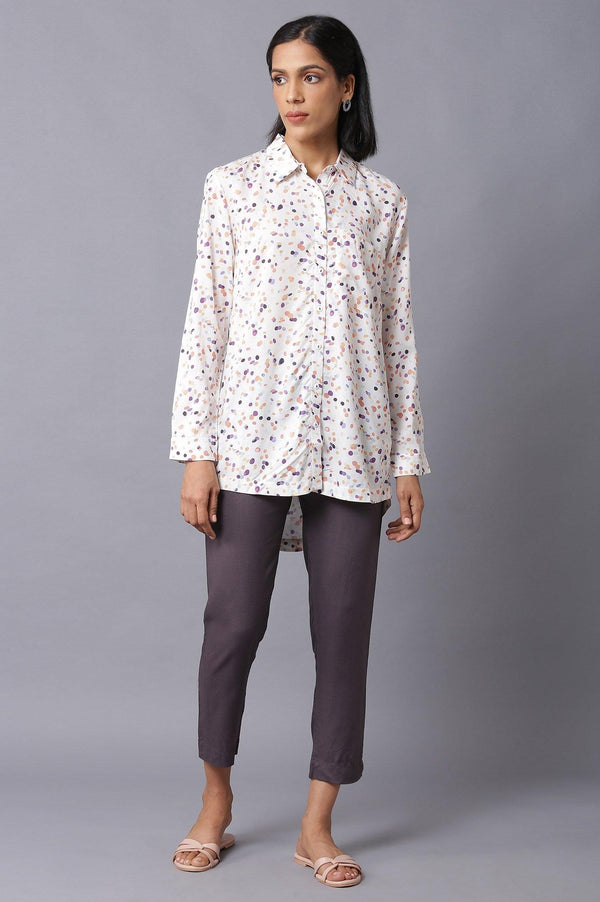 Ecru Polka Dots High-Low Shirt