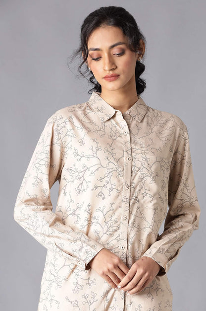 Light Brown Floral Print High-Low Shirt - wforwoman