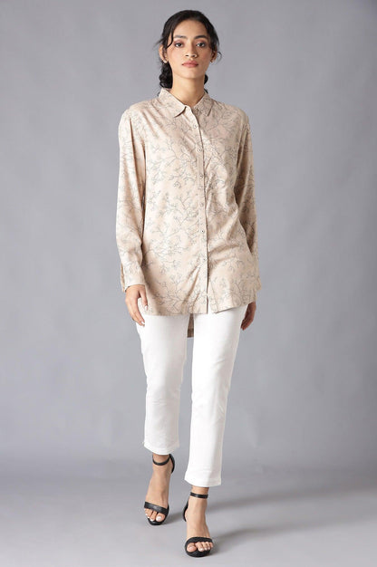 Light Brown Floral Print High-Low Shirt - wforwoman