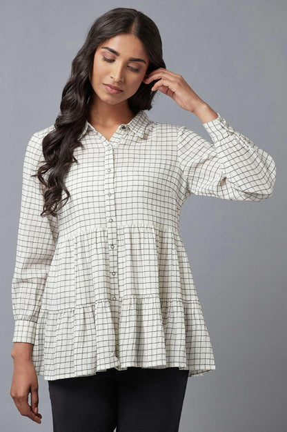 Ecru Yarn Dyed Tiered Shirt - wforwoman