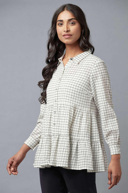 Ecru Yarn Dyed Tiered Shirt - wforwoman