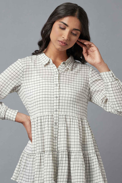 Ecru Yarn Dyed Tiered Shirt - wforwoman