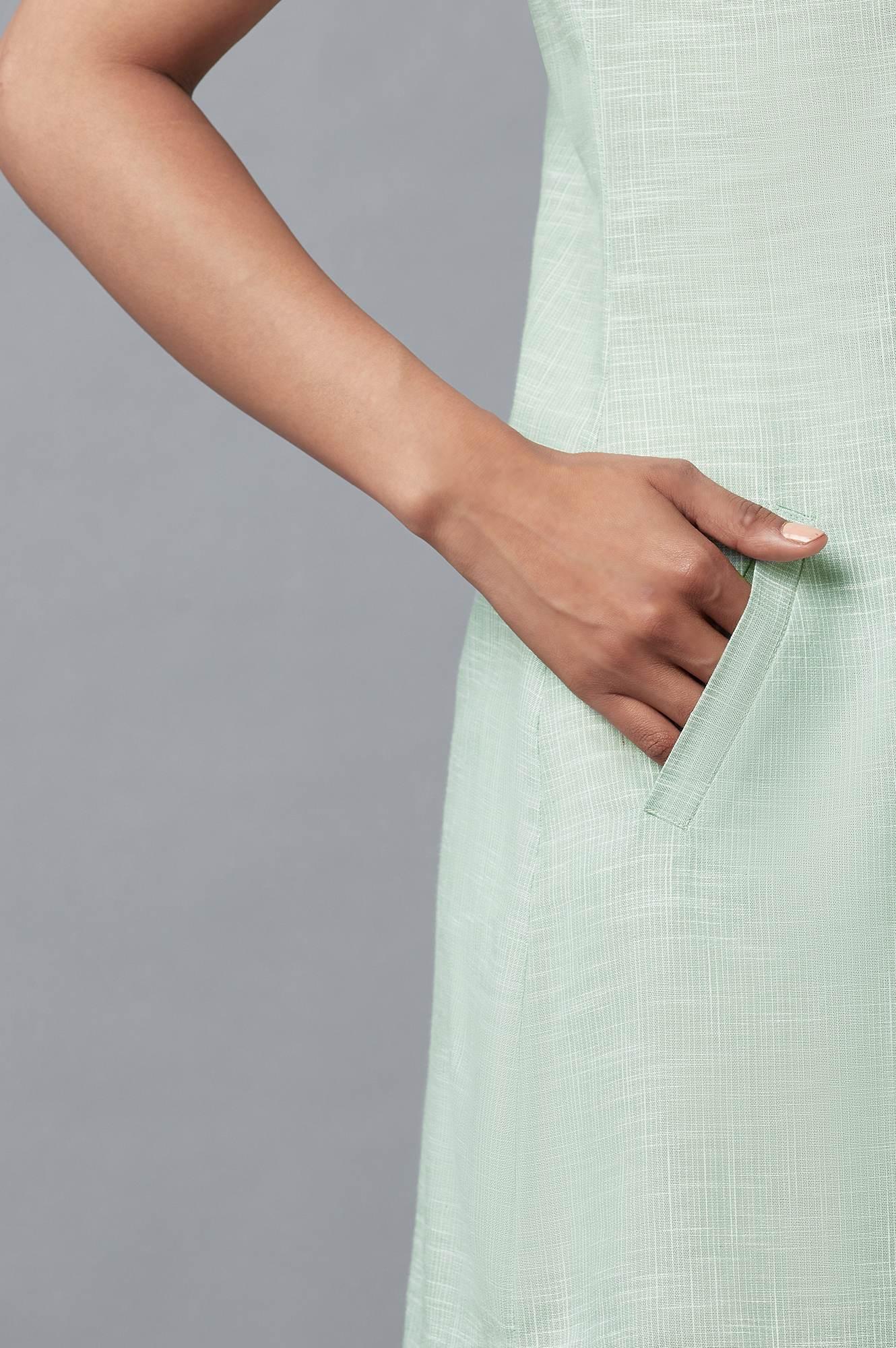 Light Green And Ecru Stripe Print Cotton Sleeveless Tunic - wforwoman