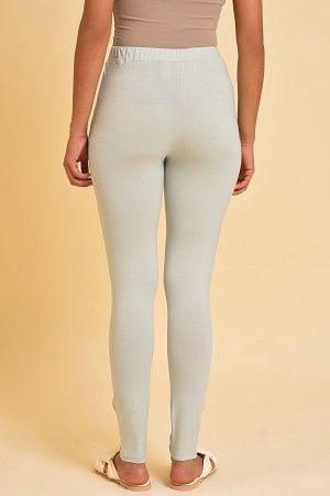 Greyish Green Ankle Length Tights - wforwoman