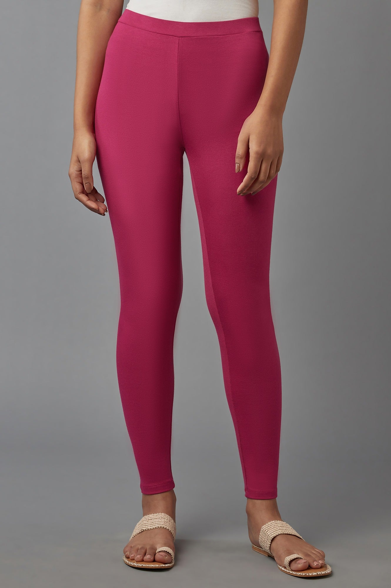 Dark Pink Solid Cotton Tights