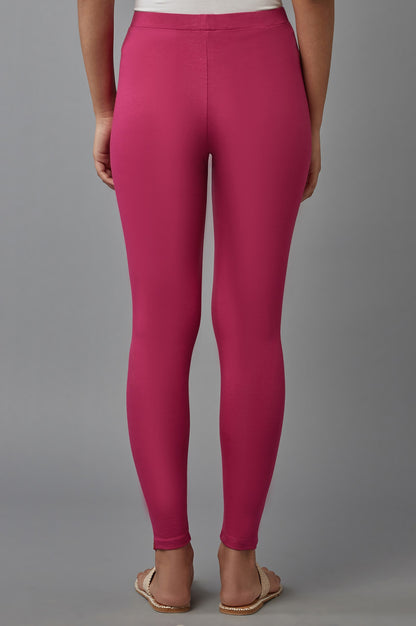 Dark Pink Solid Cotton Tights