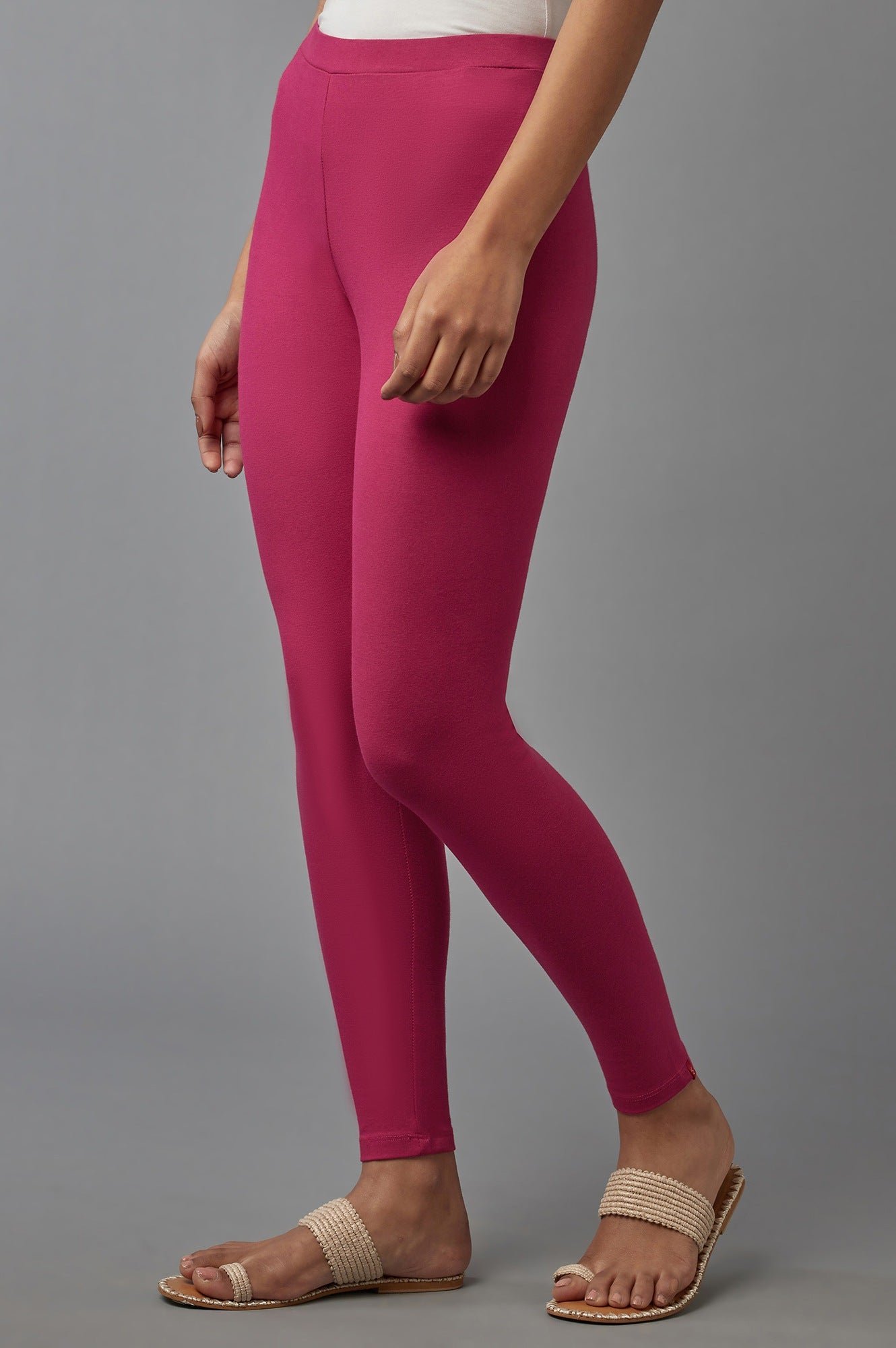 Dark Pink Solid Cotton Tights
