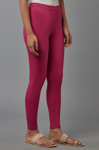 Dark Pink Solid Cotton Tights