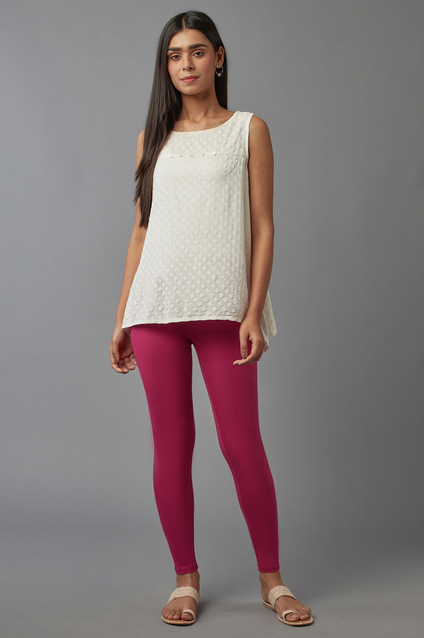 Dark Pink Solid Cotton Tights