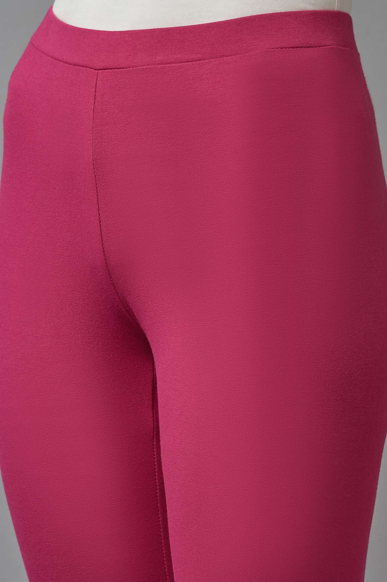 Dark Pink Solid Cotton Tights