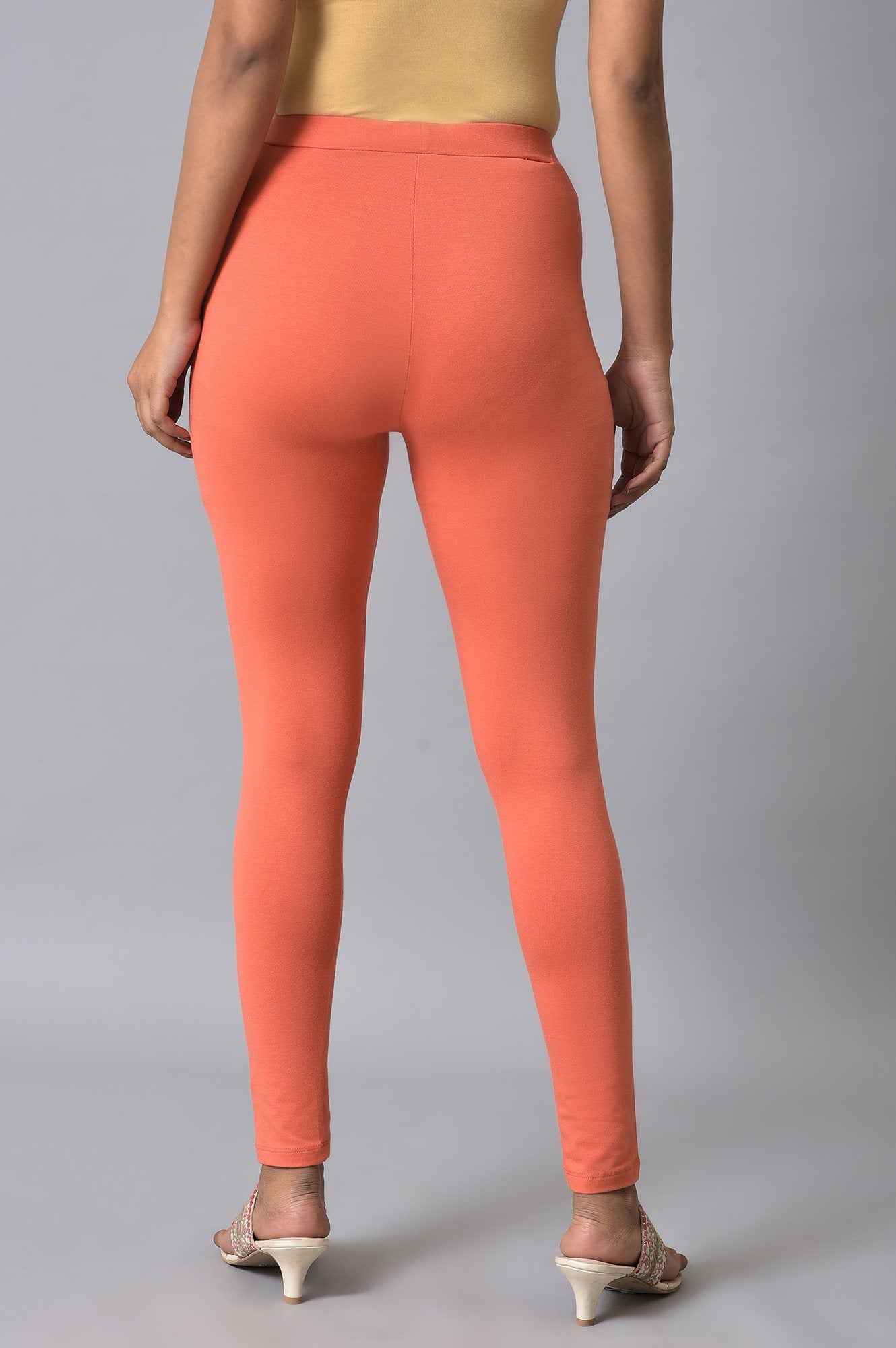 Orange Solid Cotton Tights