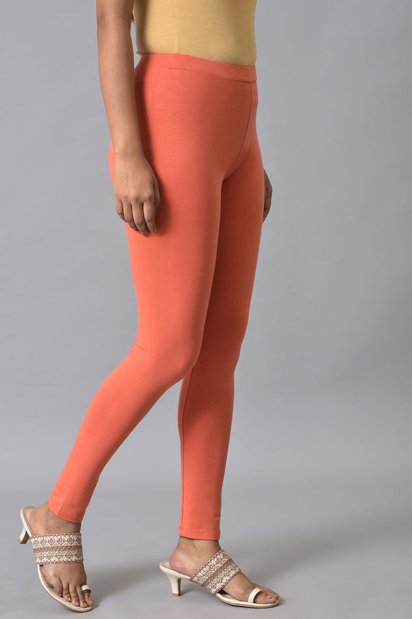 Orange Solid Cotton Tights