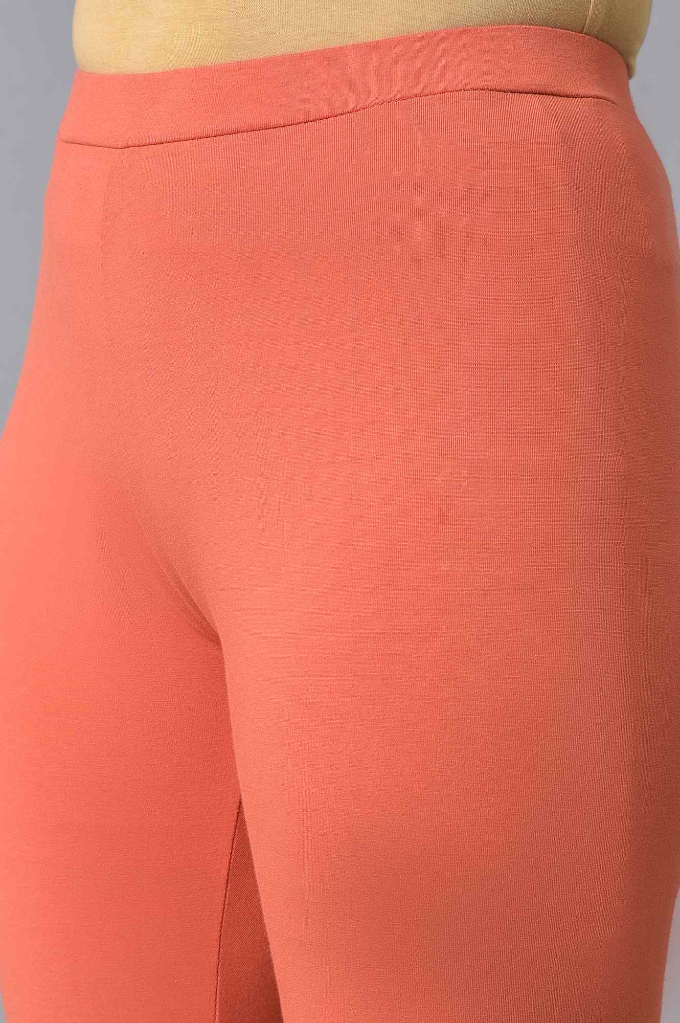 Orange Solid Cotton Tights