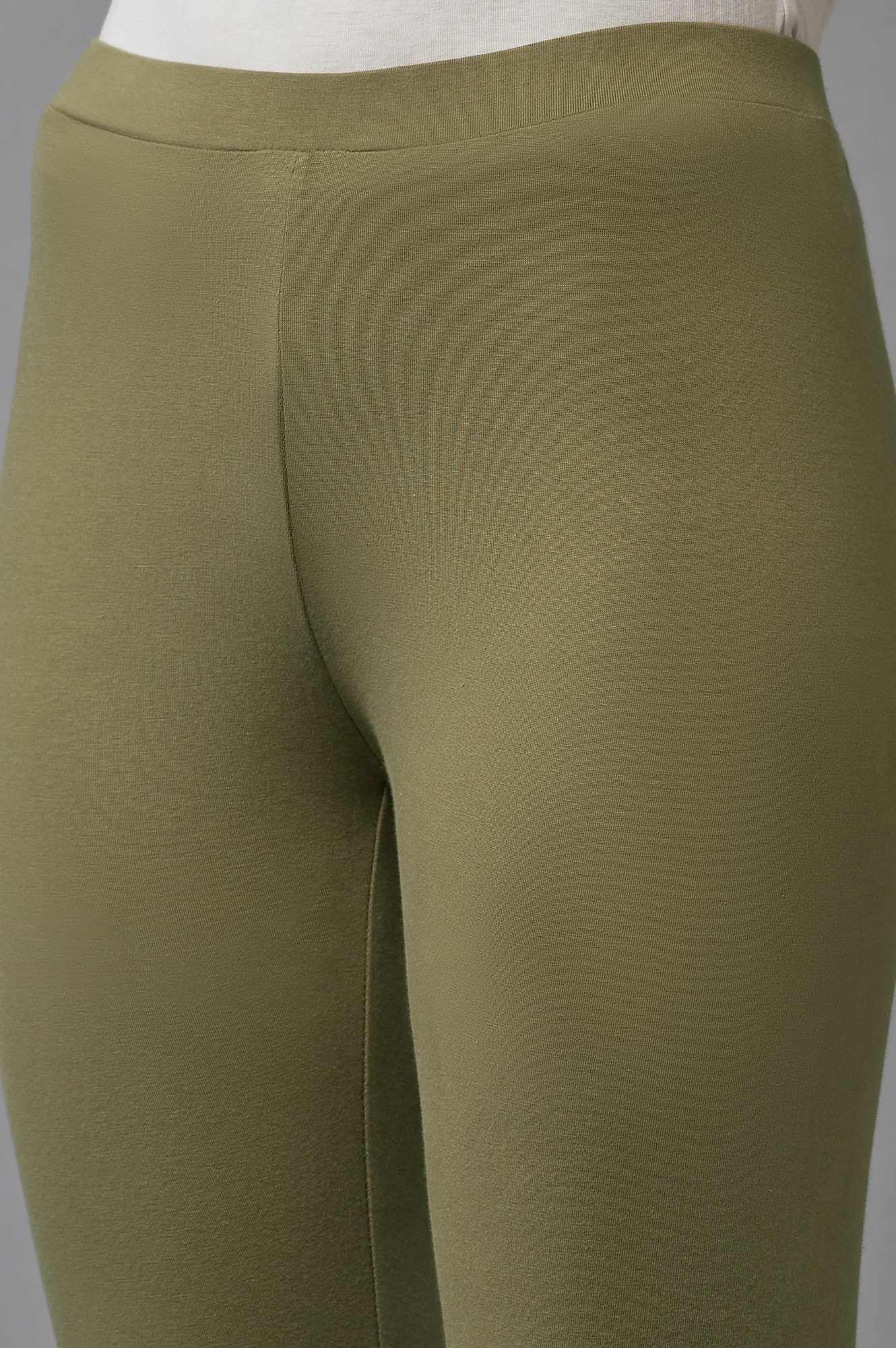 Olive Green Solid Cotton Tights