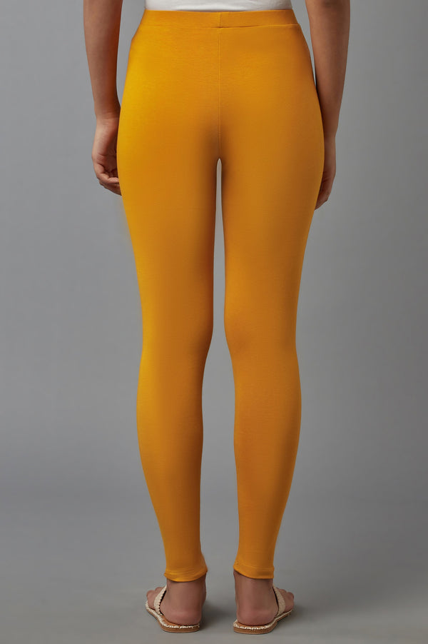 Deep Yellow Solid Cotton Tights