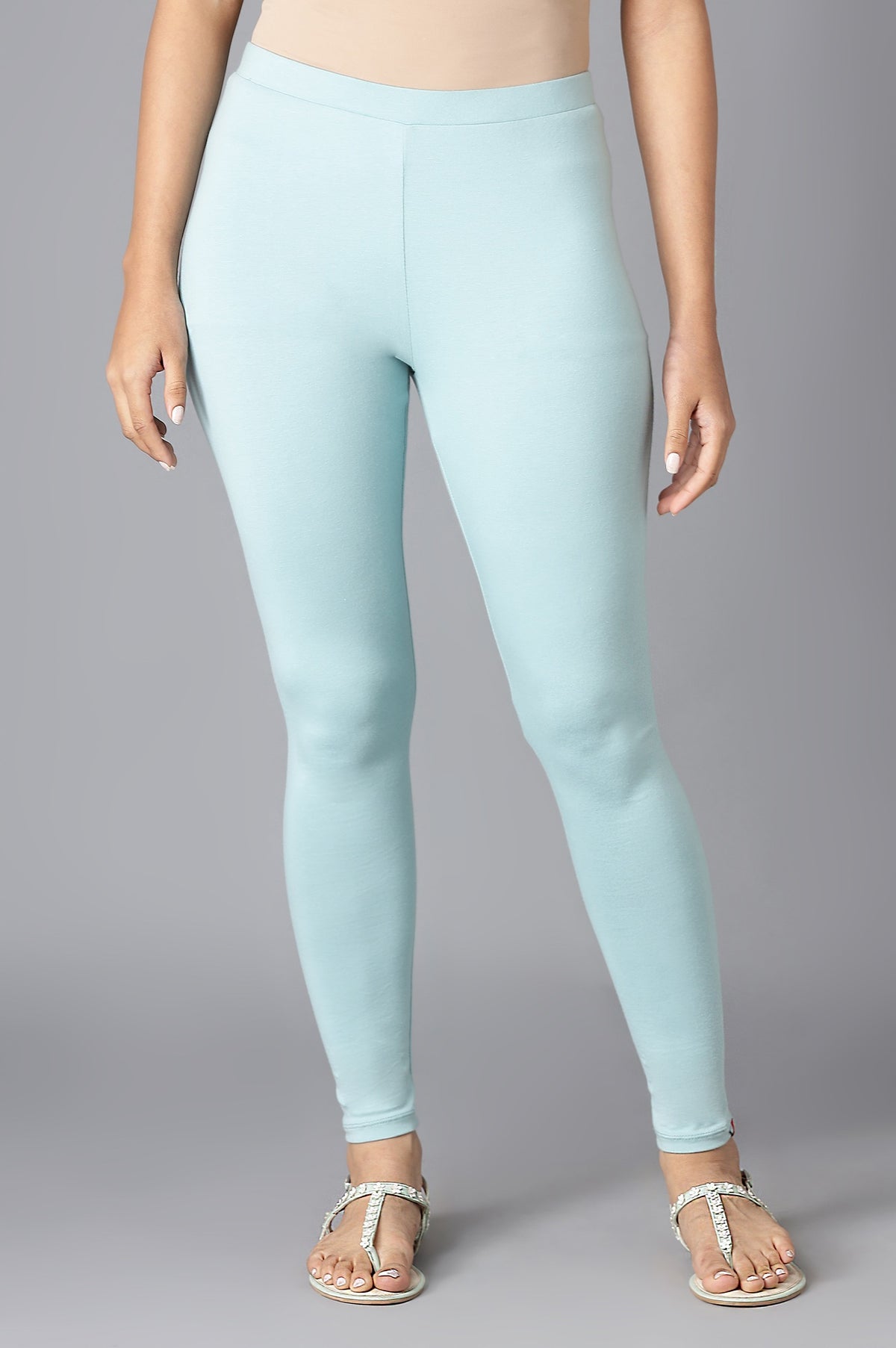 Aqua Blue Solid Cotton Tights - S