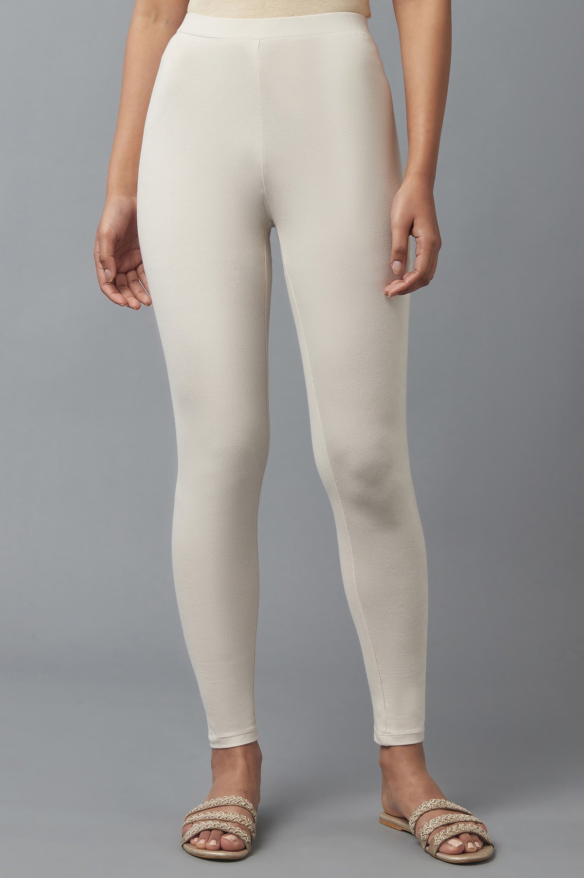 Ecru Solid Cotton Tights - S