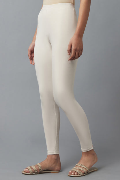 Ecru Solid Cotton Tights