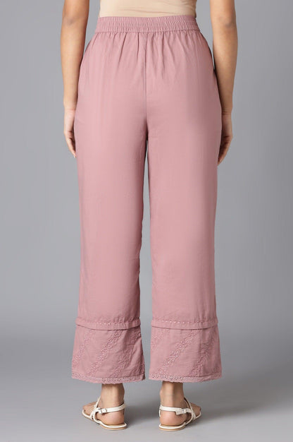 Dark Pink Embroidered Straight Pants - wforwoman