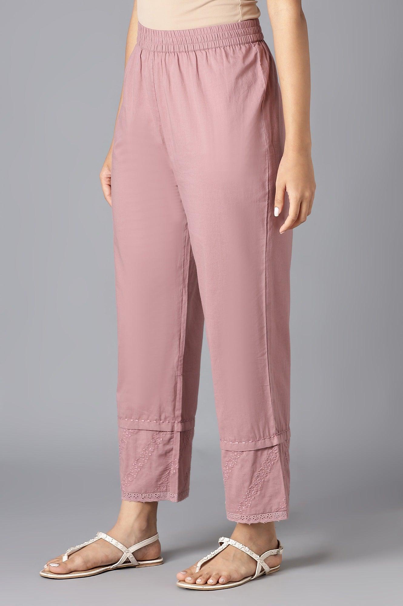 Dark Pink Embroidered Straight Pants - wforwoman