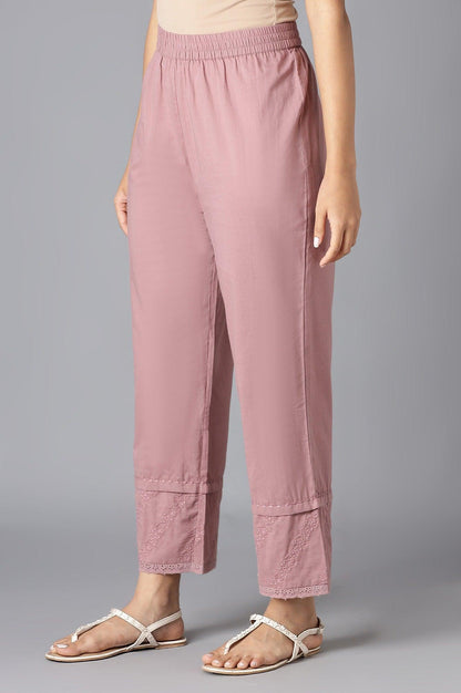 Dark Pink Embroidered Straight Pants - wforwoman