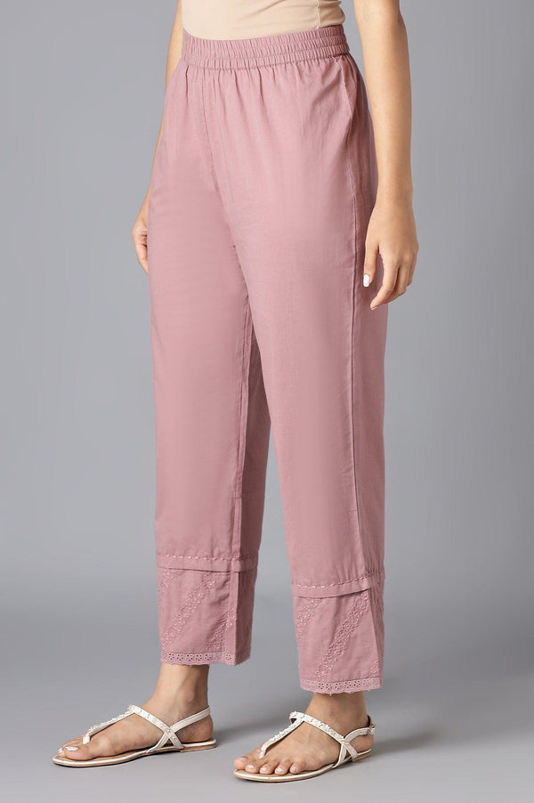 Dark Pink Embroidered Straight Pants