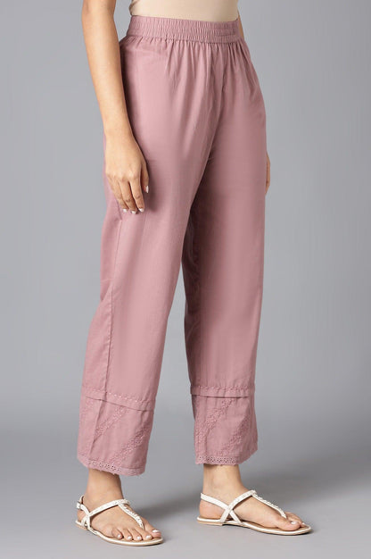 Dark Pink Embroidered Straight Pants - wforwoman