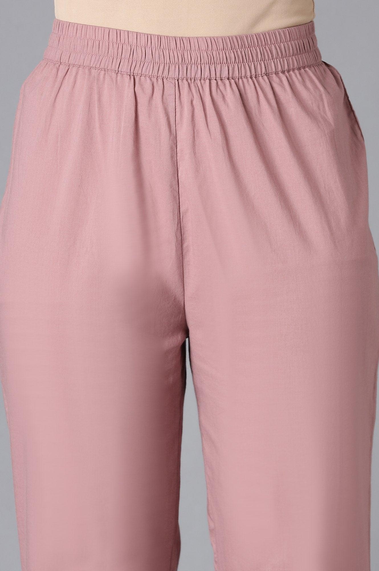 Dark Pink Embroidered Straight Pants - wforwoman