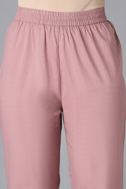 Dark Pink Embroidered Straight Pants - wforwoman