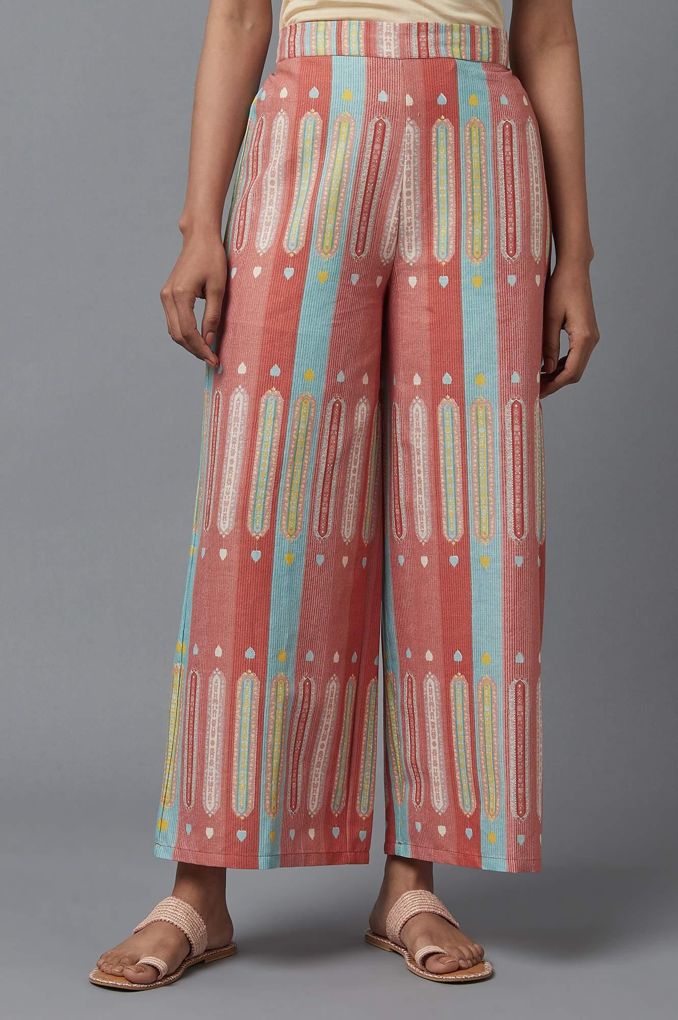 Orange Printed Parallel Pants - wforwoman