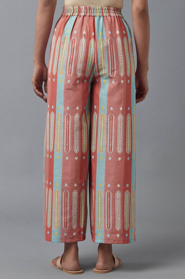 Orange Geometric Printed Shantung Straight Kurta with Parallel Pant Set