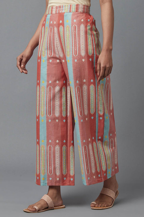 Orange Geometric Printed Shantung Straight Kurta with Parallel Pant Set