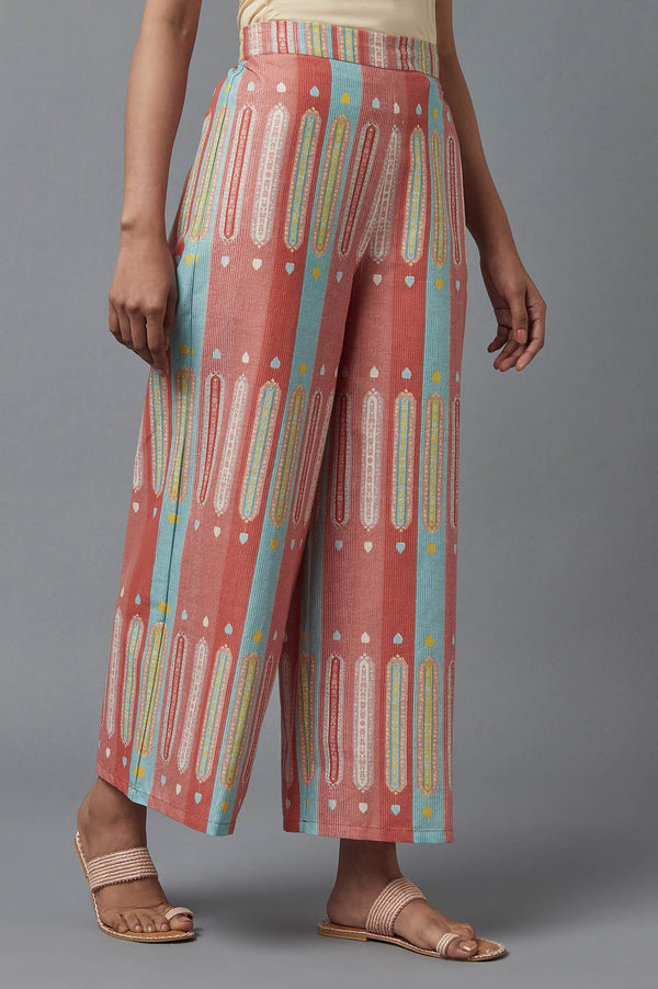 Light Orange Floral Printed Lace Rayon A-Line Kurta and Parallel Pant Set