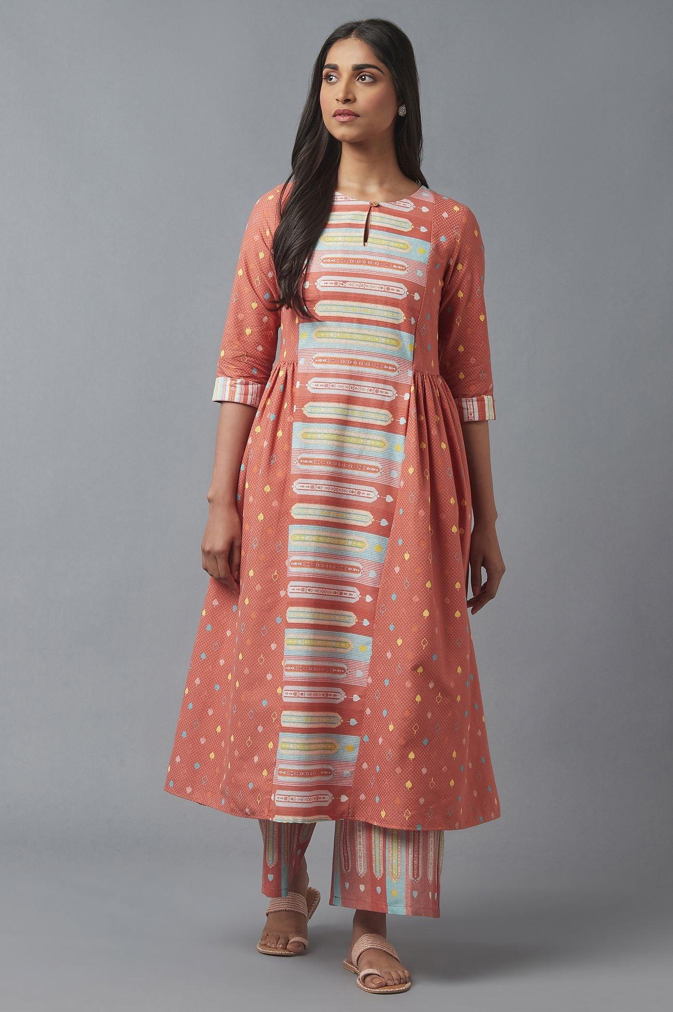 Orange Printed Parallel Pants - wforwoman