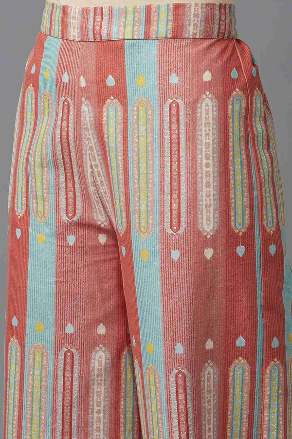 Light Orange Floral Printed Lace Rayon A-Line Kurta and Parallel Pant Set