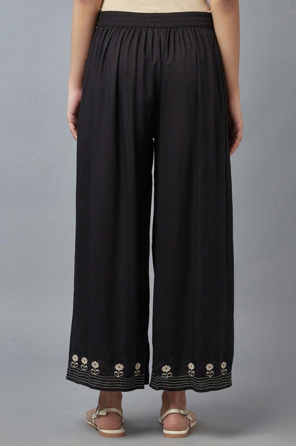 Jet Black Embroidered Parallel Pants - wforwoman
