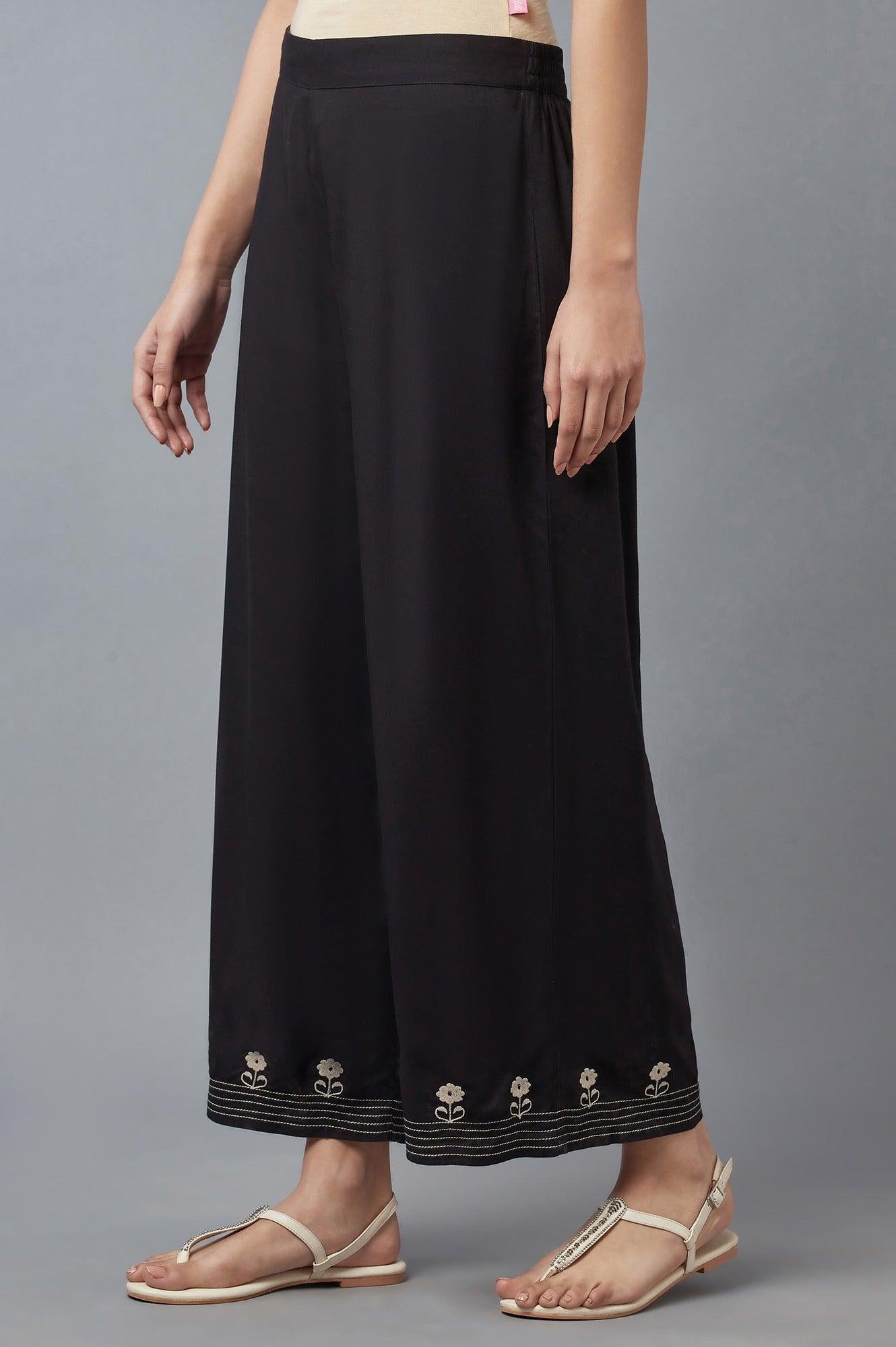 Jet Black Embroidered Parallel Pants - wforwoman