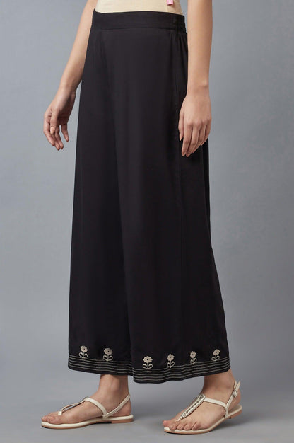 Jet Black Embroidered Parallel Pants - wforwoman