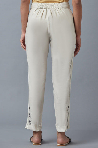 Ecru Embroidered Slim Pants - wforwoman