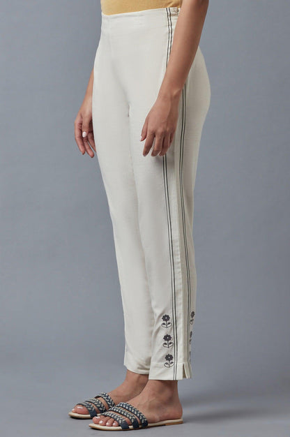 Ecru Embroidered Slim Pants - wforwoman