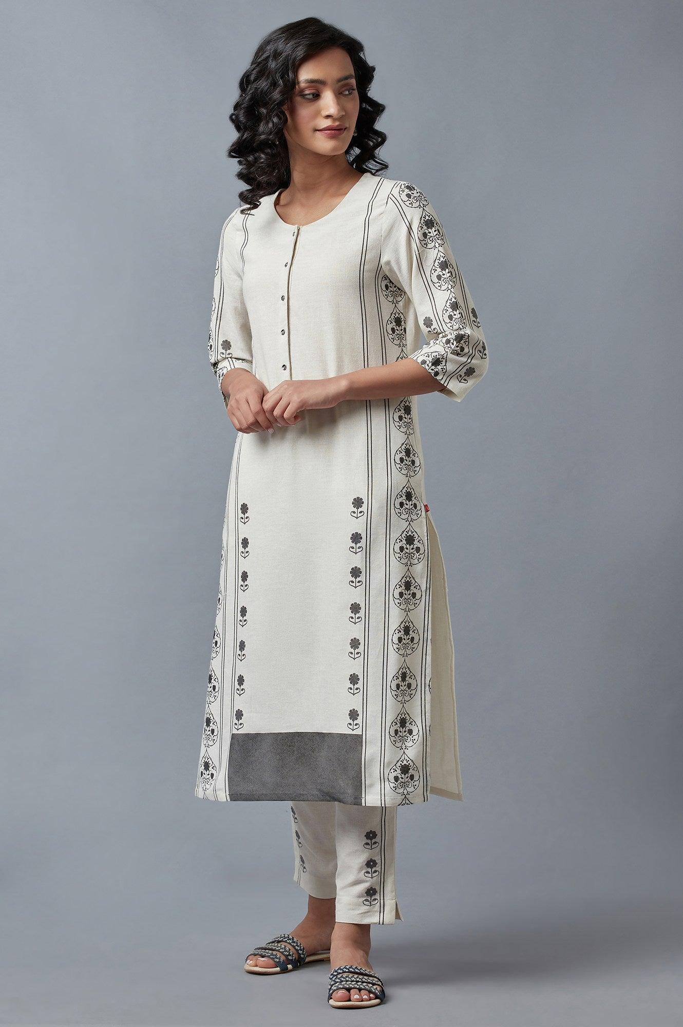 Ecru Embroidered Slim Pants - wforwoman