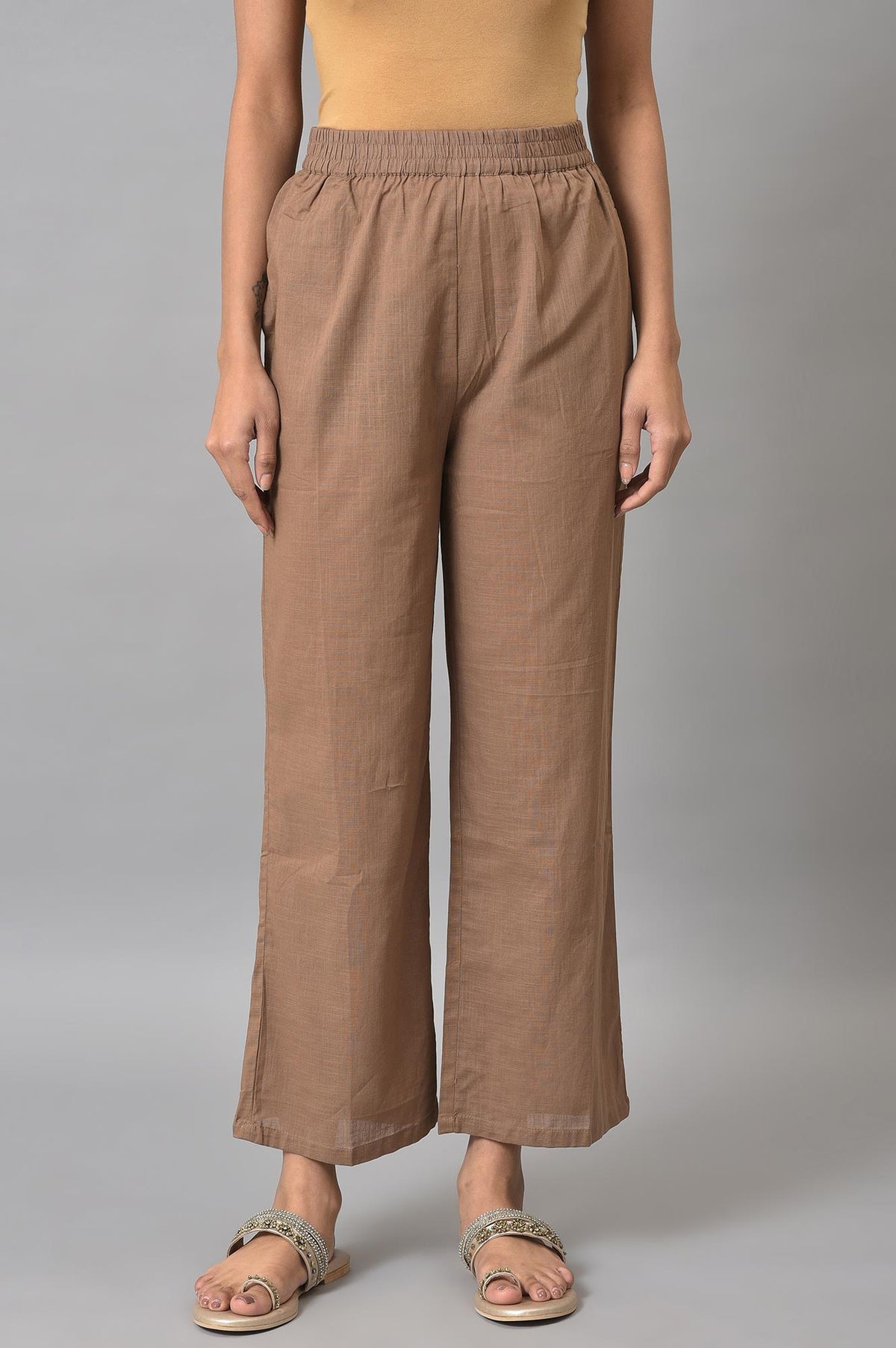 Beige Fully Elastication Parallel Pants - WG