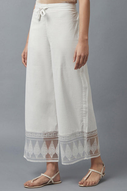 Ecru Parallel Pants with Floral Motifs - wforwoman