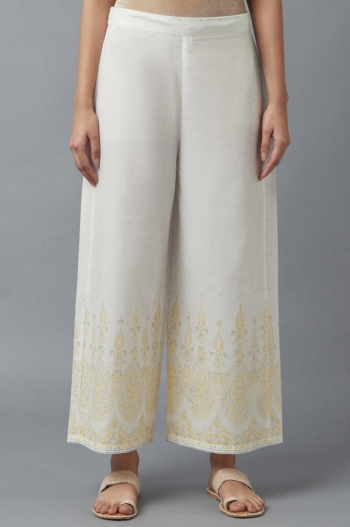 Ecru Parallel Pants with Yellow Prints - XS