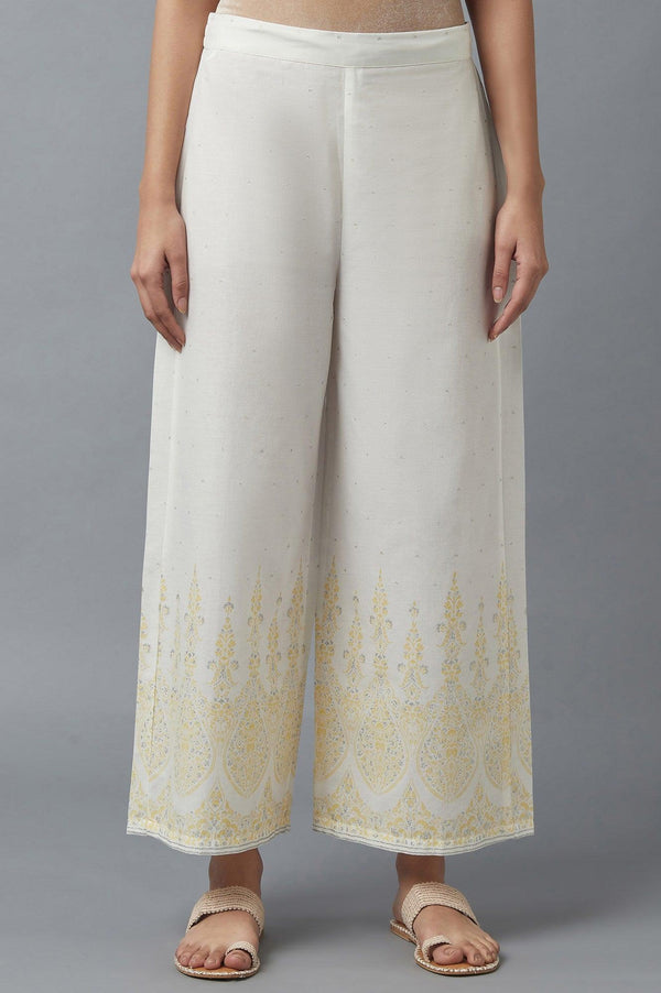Ecru Parallel Pants with Yellow Prints
