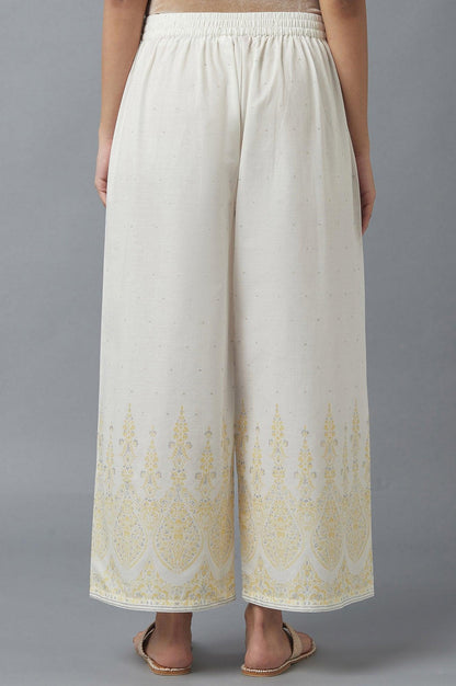 Ecru Parallel Pants with Yellow Prints - wforwoman