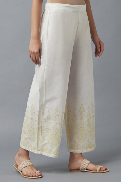 Ecru Parallel Pants with Yellow Prints - wforwoman